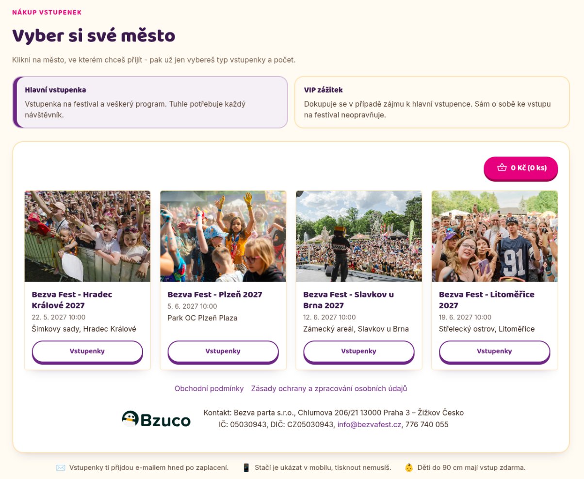 E-shop Bezva Festu – výběr města a termínu